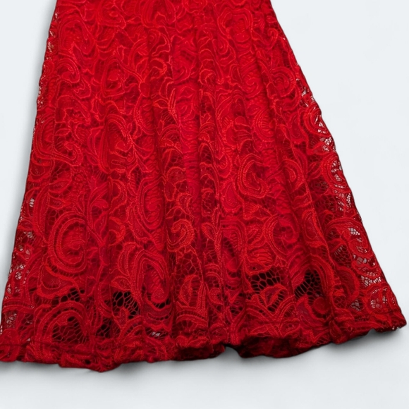 Dressystar Red Lace Overlay Fit Flare Dress Sleeveless Cocktail Holiday Elegant - Picture 6 of 14